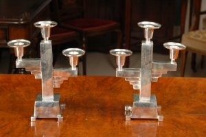 Stylish Silver Plate Art Deco Silver 3 Light Candelabra | Ref. no. 00873 | Regent Antiques