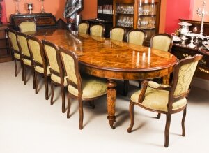 Bespoke Handmade 12ft Burr Walnut Marquetry Dining Table & 12 Chairs