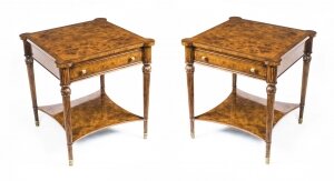Pair Bespoke Burr Walnut Side End Occasional Tables with Slides & Drawers | Ref. no. 00951 | Regent Antiques