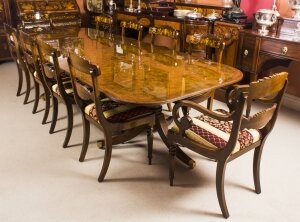 Bespoke 10 ft Burr Walnut Regency Style Twin Pillar Dining Table & 10 Chairs | Ref. no. 00952EP | Regent Antiques