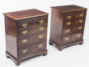 Vintage Pair of Flame Mahogany Bedside Chests Cabinets With Slides 20th C