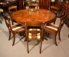 Victorian Style Walnut Marquetry Loo Table & 6 Chairs | Ref. no. 01043a | Regent Antiques