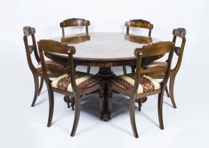 Victorian Style Walnut Marquetry Loo Table & 6 Chairs | Ref. no. 01043b | Regent Antiques
