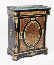 Vintage Marble Topped Boulle Ebonised Pier Side Cabinet 20thC