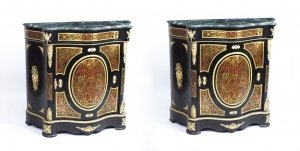 Vintage Pair Louis XVI Marble Serpentine Boulle Pier Cabinets | Ref. no. 01262a | Regent Antiques