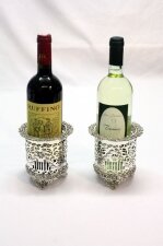 Vintage Pair Silver Plated English Wine Coasters 20th C
