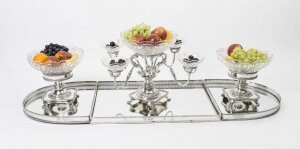 English Silver Plate & Glass Epergne Centrepiece Set