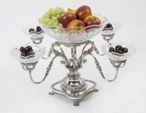 English Silver Plate Cut Glass Epergne Centrepiece