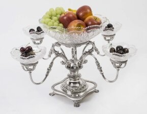 Vintage English Silver Plate Cut Glass Epergne Centrepiece 20th C