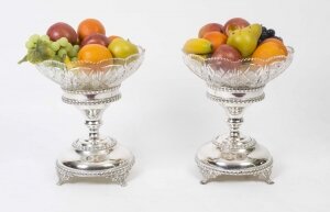 Pair English Silver Plate Cut Glass Compote Centrepiece