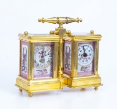 Brass Carriage Clock & Barometer Hand Painted Pink Sevres | Ref. no. 01402a | Regent Antiques