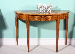 Stunning Sheraton Burr Walnut Half Moon Console Table | Ref. no. 01425 | Regent Antiques