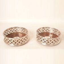Beautiful Pair of Silver Plated English Wine Coasters | Ref. no. 01446 | Regent Antiques