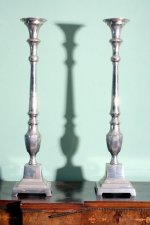 Pair Silver Plated Candlesticks Ecclesiastical Style | Ref. no. 01556 | Regent Antiques