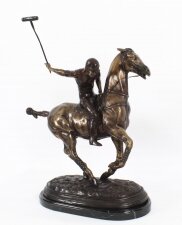 Vintage Bronze Polo Player Galloping Horse Sculpture 20th Century