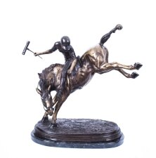Vintage Bronze Polo Player Bucking a Horse Sculpture 20th Century