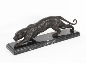 Vintage Bronze Panther Sculpture on a Marble Base 20th C
