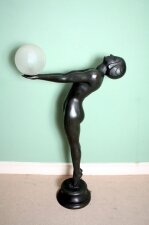 Life Size Deco Bronze Lady Lamp with Glass Ball | Ref. no. 01714 | Regent Antiques
