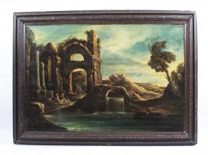 Antique Oil Painting Landscape Ruins 