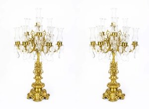 Huge Pair Italian Gilded Bronze Crystal Candelabras Lamps | Ref. no. 01804b | Regent Antiques
