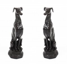 Vintage Pair of Large Art Deco Revival Bronze Seated Dogs 20th C