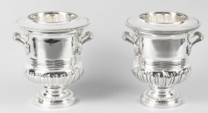 Pair English Silver Plate Wine & Champagne Coolers