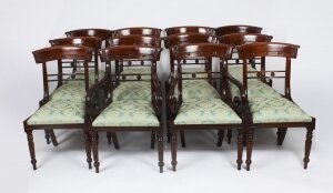 Vintage Set 12 English Regency Revival Bar Back Dining Chairs 20th C