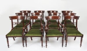 Vintage Set 12 English Regency Revival Bar Back Dining Chairs 20th C