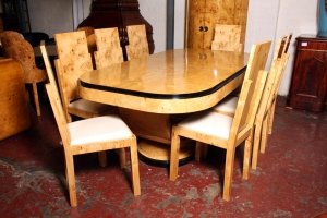 Large Art Deco Birdseye Maple Dining Table 8 Chairs | Ref. no. 02013a | Regent Antiques