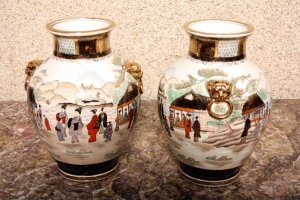 Pair Japanese Satsuma Hand Painted Porcelain Vases | Ref. no. 02107 | Regent Antiques
