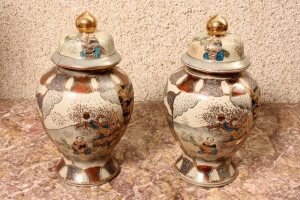 Pair Japanese Satsuma Hand Painted Porcelain Vases | Ref. no. 02113 | Regent Antiques