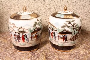 Pair Japanese Satsuma Hand Painted Porcelain Vases | Ref. no. 02123 | Regent Antiques