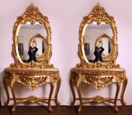 Pair French Louis XV Giltwood Console Table & Mirror | Ref. no. 02152a | Regent Antiques
