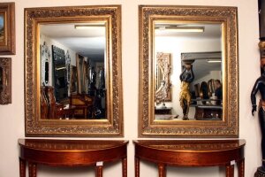 Pair Gilded Mirrors Carved Decoration Bevelled Glass | Ref. no. 02231 | Regent Antiques
