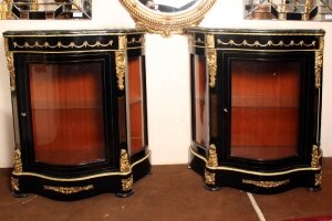 Pair Marble Topped Serpentine Ebonised Pier Cabinets | Ref. no. 02233 | Regent Antiques