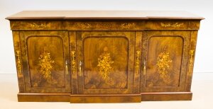 Antique Burr Walnut Marquetry 3 Door Sideboard Early 20th Century