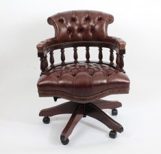Bespoke English Hand Made Leather Captains Desk Chair Dark Brown Colour | Ref. no. 02331 | Regent Antiques