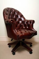 Bespoke English Hand Made Leather Directors Desk Chair Dark Brown