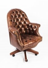 Bespoke English Hand Made Leather Directors Desk Chair Hazel