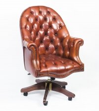 Bespoke English Hand Made Leather Directors Desk Chair Chestnut | Ref. no. 02334H | Regent Antiques