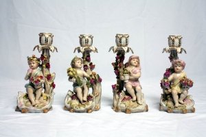 Four Seasons German Dresden Porcelain Candlesticks | Ref. no. 02391 | Regent Antiques