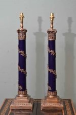 Pair Corinthian Column Regency Lamp Stands Dark Blue | Ref. no. 02399b | Regent Antiques