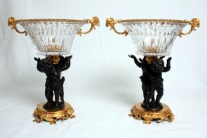 Pair Cut Glass & Bronze Ormolu Cherub Centrepieces | Ref. no. 02417 | Regent Antiques