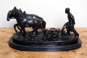Beautiful Bronze Ploughman & Horses Farming Sculpture | Ref. no. 02447 | Regent Antiques