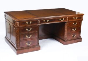 Vintage 6ft Flame Mahogany  Chippendale Revival Pedestal Desk 20th C | Ref. no. 02534 | Regent Antiques