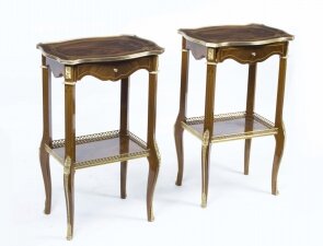Vintage Pair Walnut Occasional Tables Parquetry and Ormolu 20th C