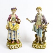 Pair Dresden Style Hand Painted Porcelain Figures late 20th Century