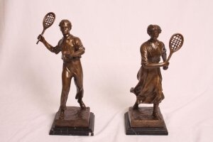 Pair 1930s Tennis Player Bronze Sculpture Male & Female | Ref. no. 02710 | Regent Antiques