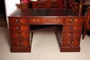 Stunning Victorian Style Flame Mahogany Pedestal Desk | Ref. no. 02769 | Regent Antiques