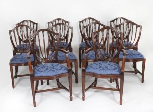 Vintage Set 10 English Hepplewhite Revival Dining Chairs 20th Century